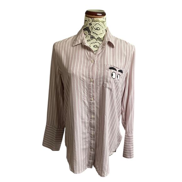 Madewell Embroidered Bristol Button-Down Shirt pink pinstripe pattern size M - Picture 1 of 9